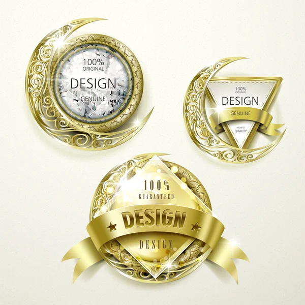 Suntuoso diseño de etiquetas de oro y joyas — Vector de stock