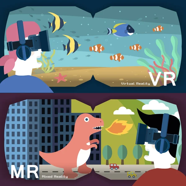Virtuele en gemengde realiteit — Stockvector