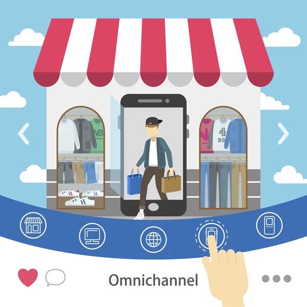 Omni-channel experiência de compras —  Vetores de Stock