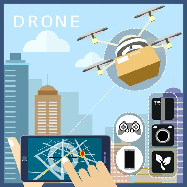 Concepto de envío de drones — Vector de stock