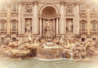 Trevi Çeşmesi (Fontana di Trevi) Roma İtalya. Tonda retro.