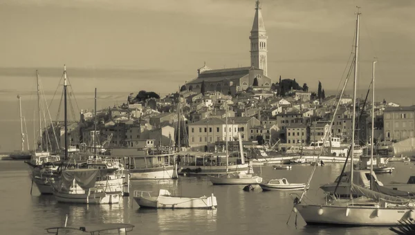 Retro fotoğraf panoramik kent Rovinj, Hırvatistan