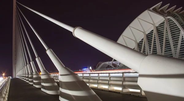 Bridge footing at night in the city of Valencia. — Stock Photo, Image