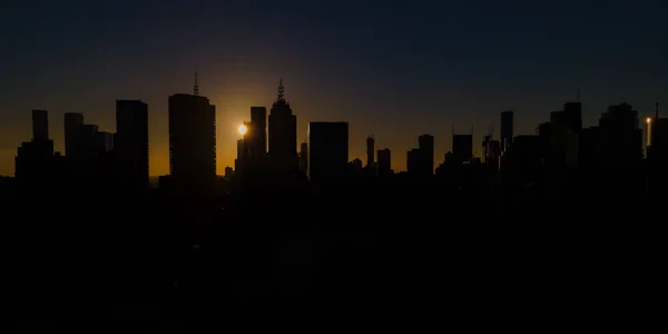 Melbourne City Skyline Silhouetted Dramatic Sunset — Stock Photo, Image