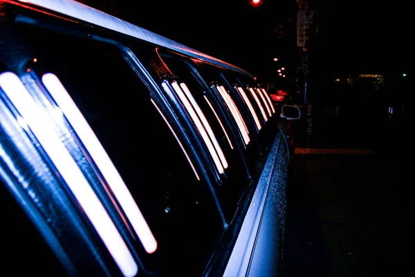 Long Stretch Limousine Covered Water Droplets Rainy Night — Stock Photo, Image