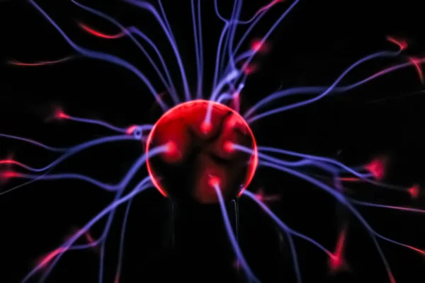 Close Plasma Ball Strands Blue Violet Purple Red — Stock Photo, Image