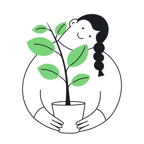 植物のある女性の手描きのドア — ストックベクタ