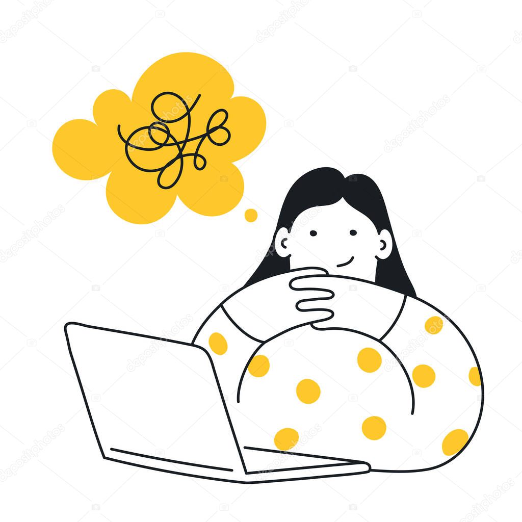 woman with laptop computer and coffee cup vector illustration