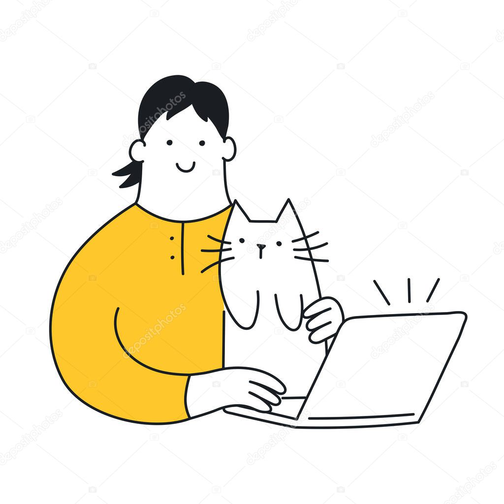 vector illustration of a woman with a cat