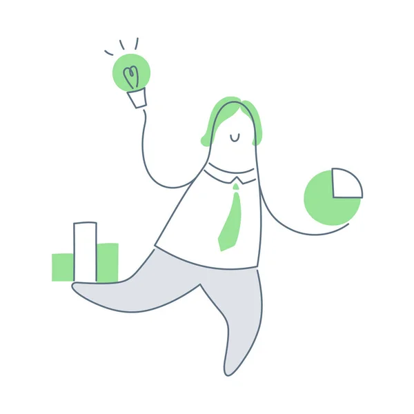 Illustration Grön Affärskvinna Med Pil — Stock vektor