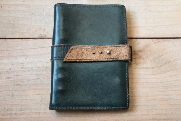 Green leather notebook — Stock Photo, Image