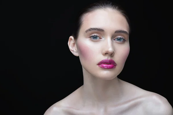 Beautiful girl on a black background — Stock Photo, Image