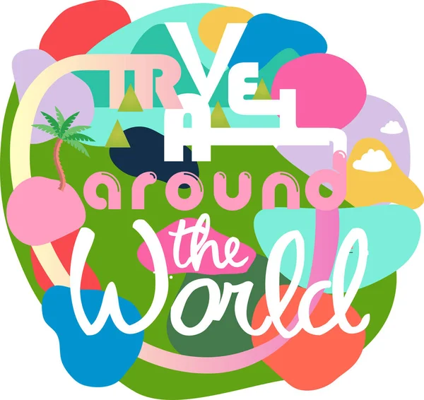 Travel around the world cute vector design banner — Stock Vector