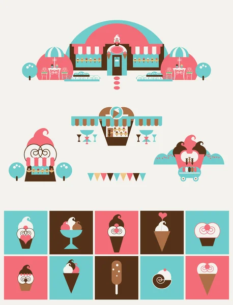 Dondurma Cafe Set — Stok Vektör