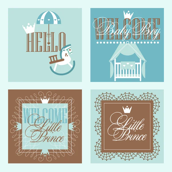 Ciao, Piccolo Principe Baby Shower vector Set con quattro disegni di saluto — Vettoriale Stock