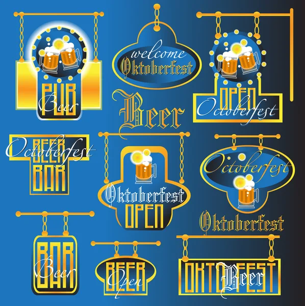 Oktoberfest bier uithangborden en Labels Set — Stockvector