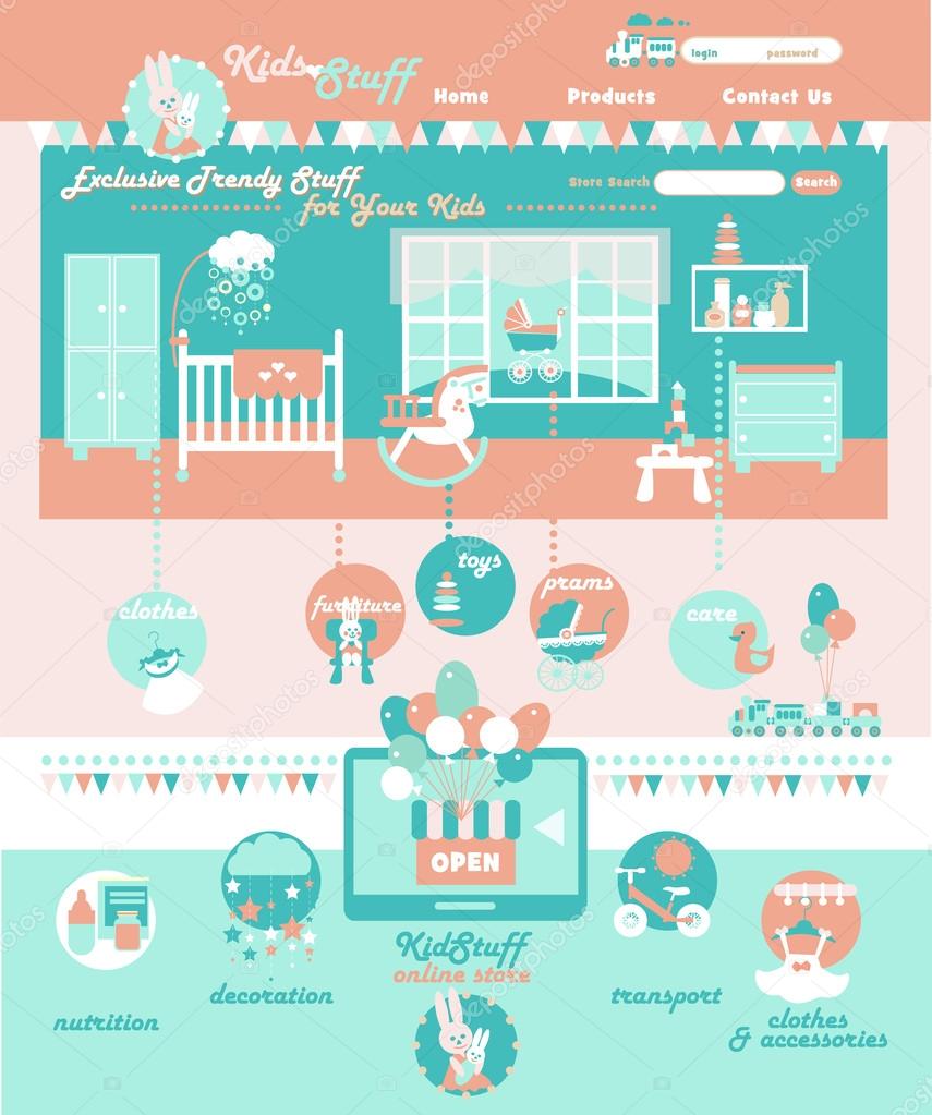 Online Baby Store Template and Icons Set. Ecommerce and Online Shopping Concept