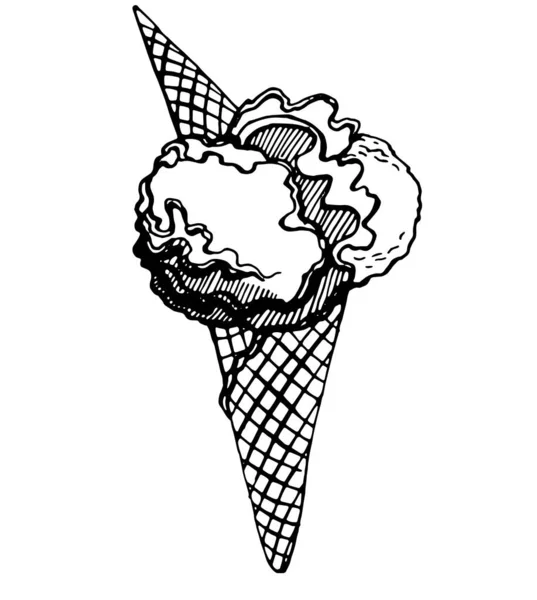 Gelado Cone Waffle Imagem Vetorial Sobre Fundo Transparente Desenhada Por — Vetor de Stock