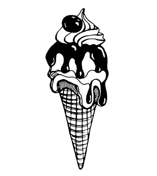 Helado Cono Gofre Con Cereza Imagen Vectorial Sobre Fondo Transparente — Vector de stock