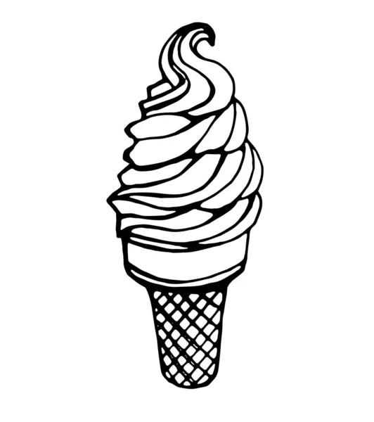 Waffle Külahında Dondurma Şeffaf Arkaplanda Bir Kalem Tarafından Çizilmiş Vektör — Stok Vektör