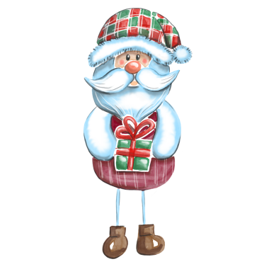 Noel Baba ve Hediye. Suluboya çizimi 