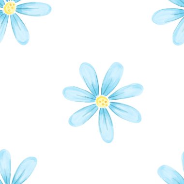 Mavi papatyalı, kusursuz bahar çiçeği deseni.