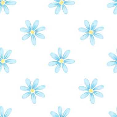 Mavi papatyalı, kusursuz bahar çiçeği deseni.