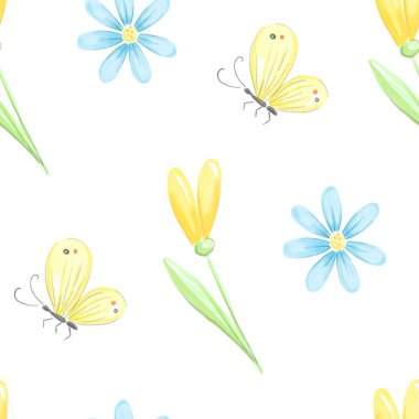Kelebek desenli kusursuz bahar çiçekleri.