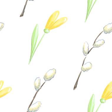 Söğüt dalları ile bahar, pürüzsüz çiçek deseni
