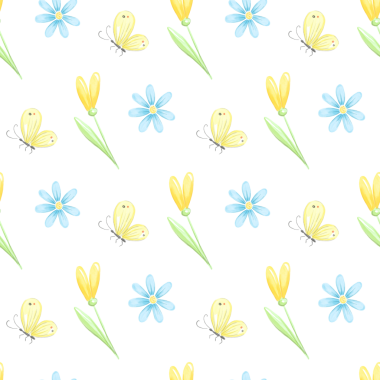 Kelebek desenli kusursuz bahar çiçekleri.