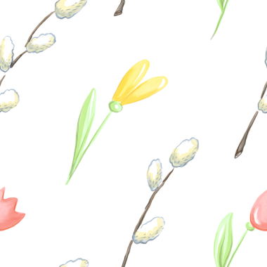 Söğüt dalları ile bahar, pürüzsüz çiçek deseni