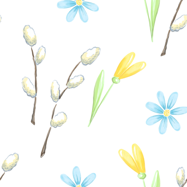 Söğüt dalları ile bahar, pürüzsüz çiçek deseni