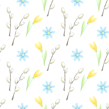 Söğüt dalları ile bahar, pürüzsüz çiçek deseni