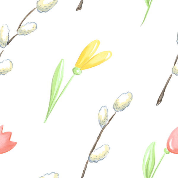 Söğüt dalları ile bahar, pürüzsüz çiçek deseni