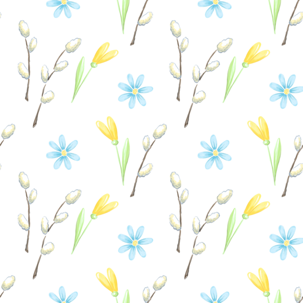 Söğüt dalları ile bahar, pürüzsüz çiçek deseni