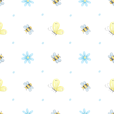 Arı ve çiçeklerle kusursuz desen