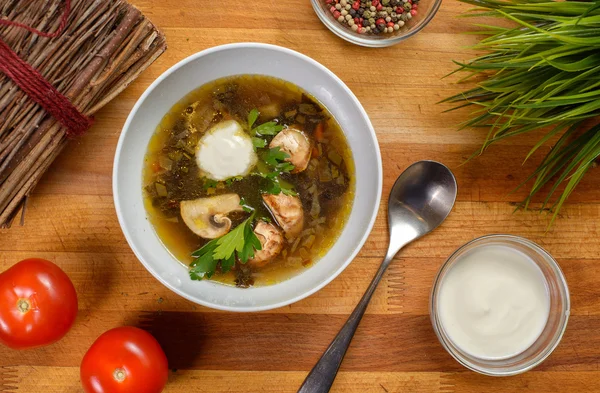Домашний суп с грибами и сметаной — стоковое фото