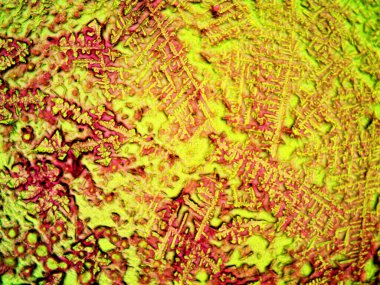 Mikroskop lavenhuk, ev yapımı kristallerin fotoğrafı.