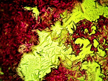 Mikroskop lavenhuk, ev yapımı kristallerin fotoğrafı.