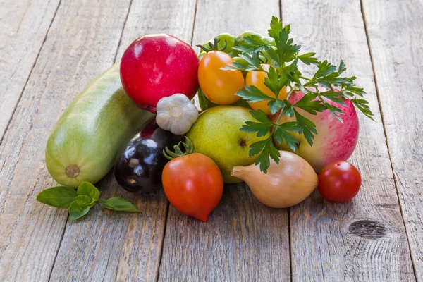 Légumes Fruits Frais Mûrs Sur Une Table Bois — Photo