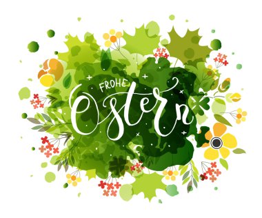Hand sketched Frohe Ostern (happy Easter in German) text as logo clipart