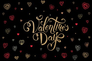 Hand sketched Happy Valentine's Day text with hearts