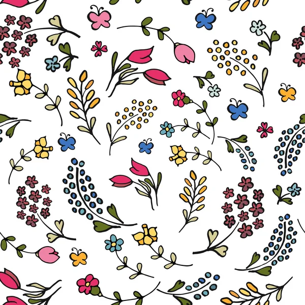 Esquissé à la main Joyeux Pâques / printemps motif floral sans couture — Image vectorielle
