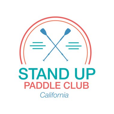 Colorful logo template for stand up paddling. Athletic labels and badges.