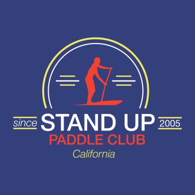 Colorful logo template for stand up paddling. Athletic labels and badges.