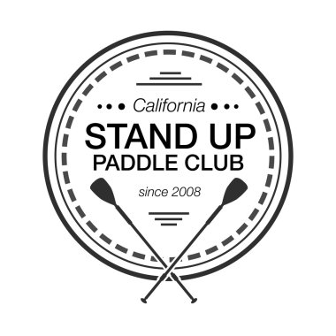 Black and white logo template for stand up paddling. Athletic labels and badges.