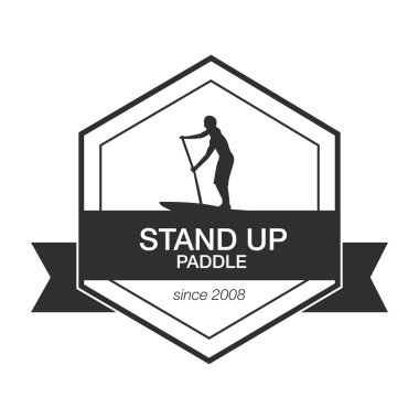 Black and white logo template for stand up paddling. Athletic labels and badges.