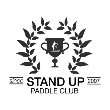 Black and white logo template for stand up paddling. Athletic labels and badges.