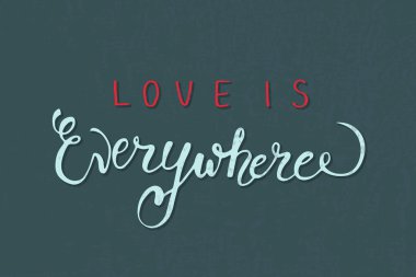Hand sketched 'Love is Everywhere' text.  Valentine's Day typography