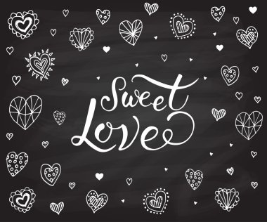 Hand sketched Sweet Love text. Valentine's Day typography.